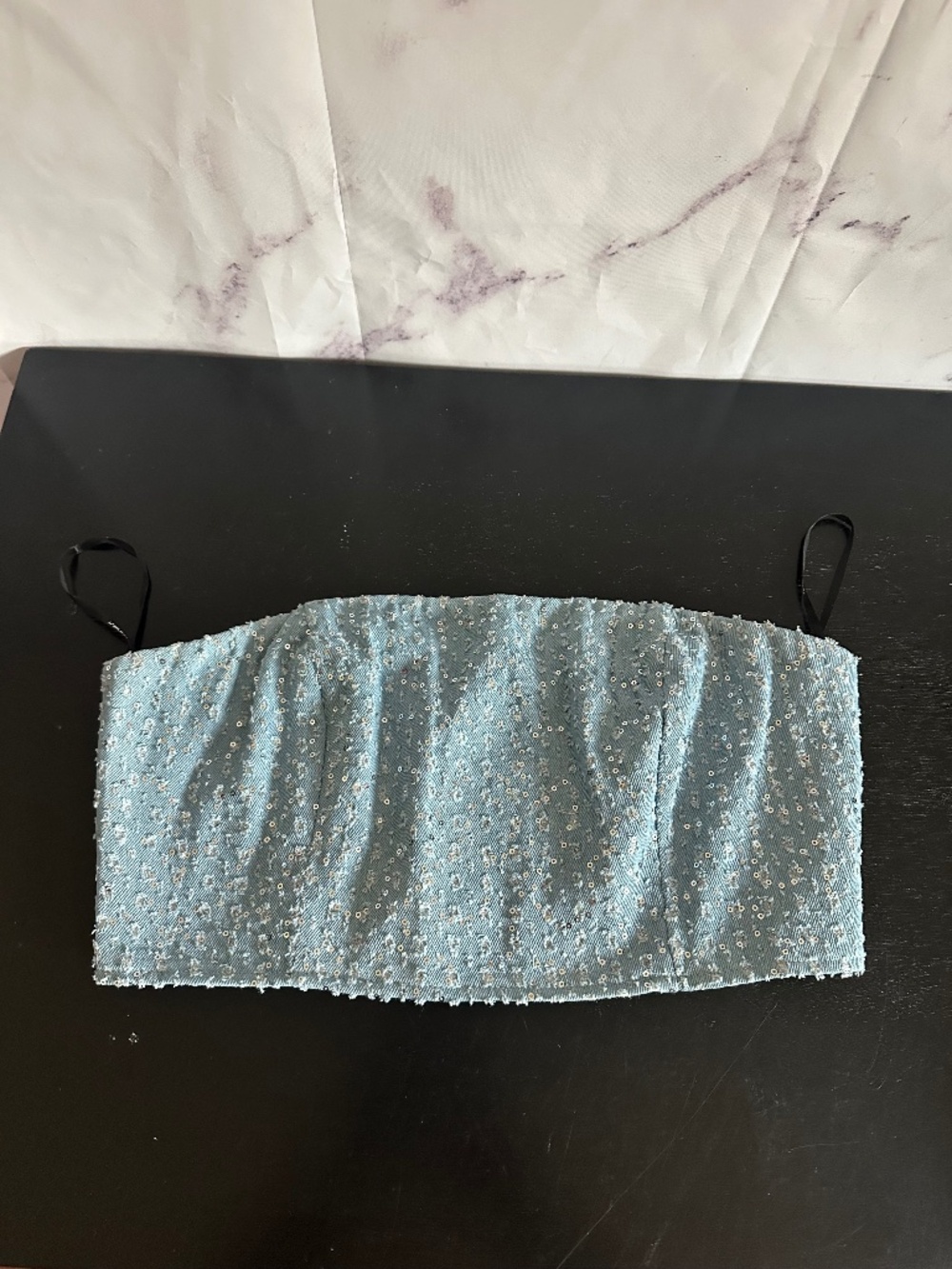 FOREVER 21 SEQUIN CROPPED TOP BLUE WOMENS XL - NEW WITH TAGS